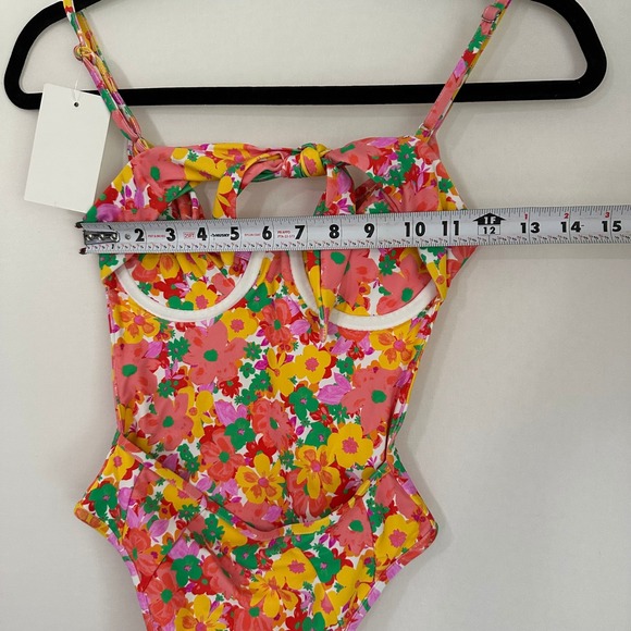 NWT For Love & Lemons‎ XS Floral Zinnia Print Tie Back One Piece Swimsuit Cheeky - Picture 10 of 11